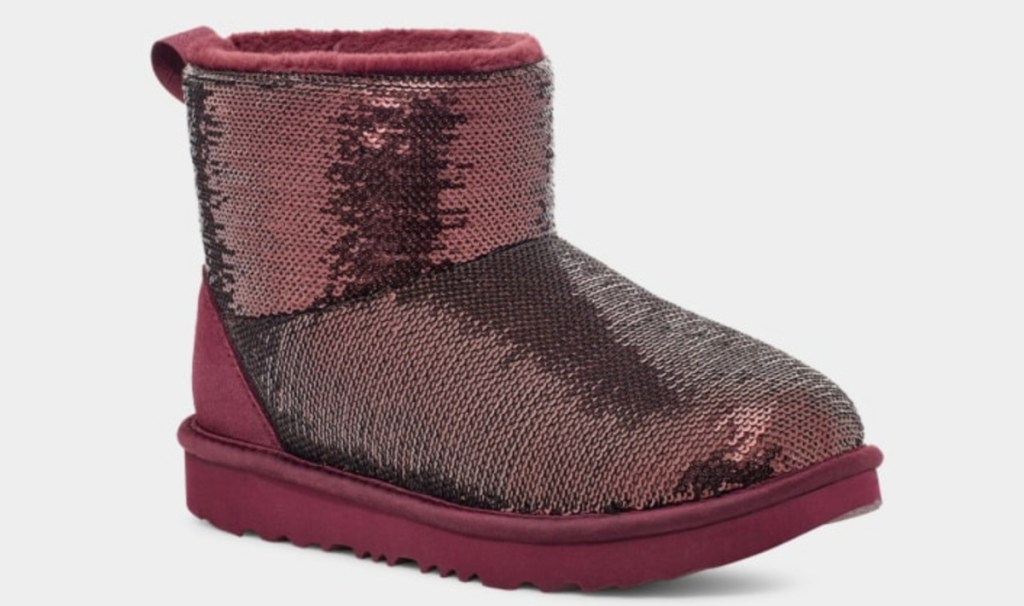 stock image of UGG Kids Classic Mini Mirror Ball Boot in burgundy