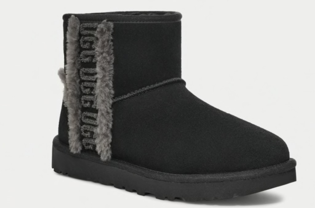 stock image of UGG Women's Classic Mini Shearling Logo Boot in black