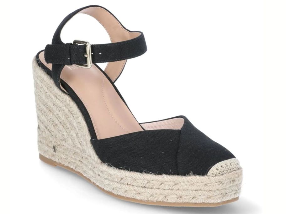black Time and Tru Women's Square Toe Espadrille Wedge Sandal