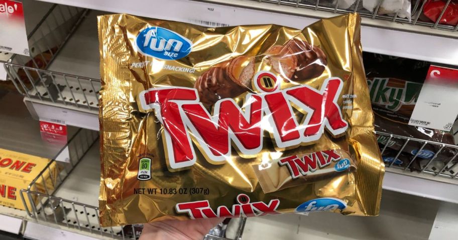 twix fun size candy bag in hand in store