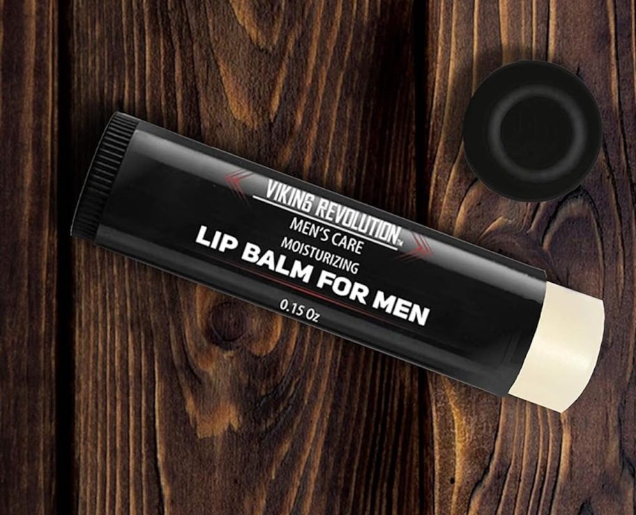 wiking lip balm for men on wood surface