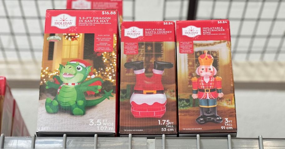 walmart christmas inflatables on shelf in store