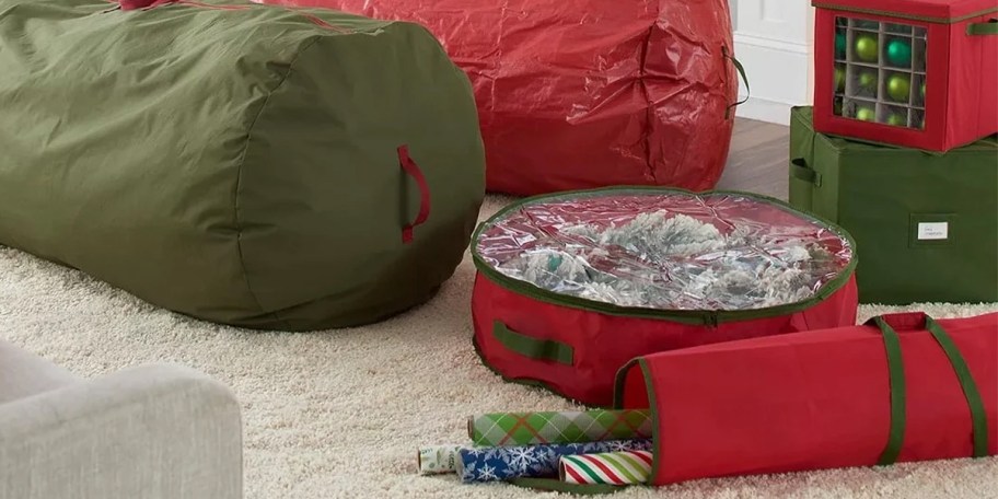 christmas storage items on floor 