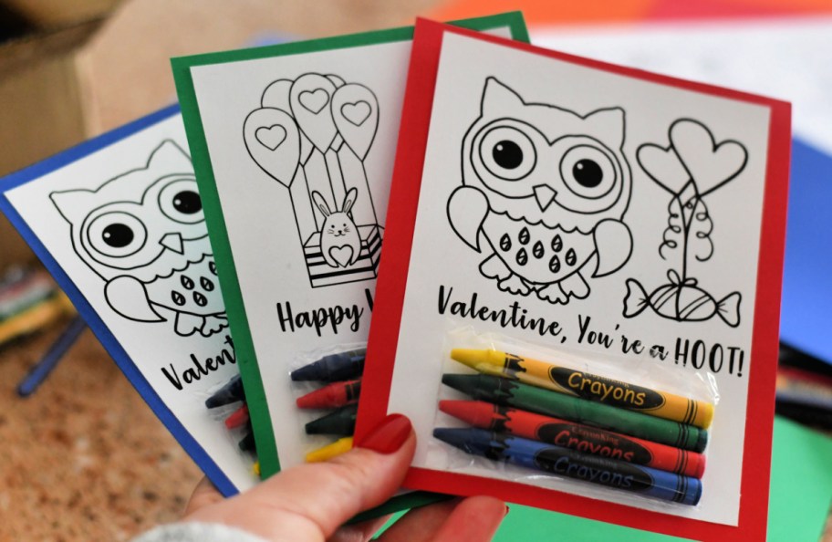 DIY Valentine's Day Card with crayons and Coloring Sheets