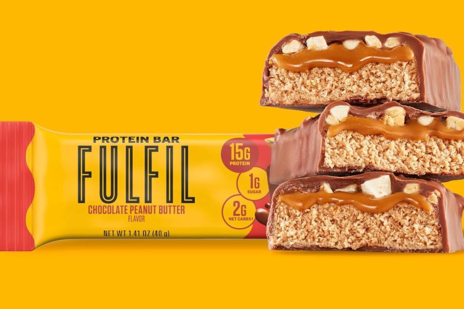 Fulfil chocolaye peanut bars displayed opened next to each other