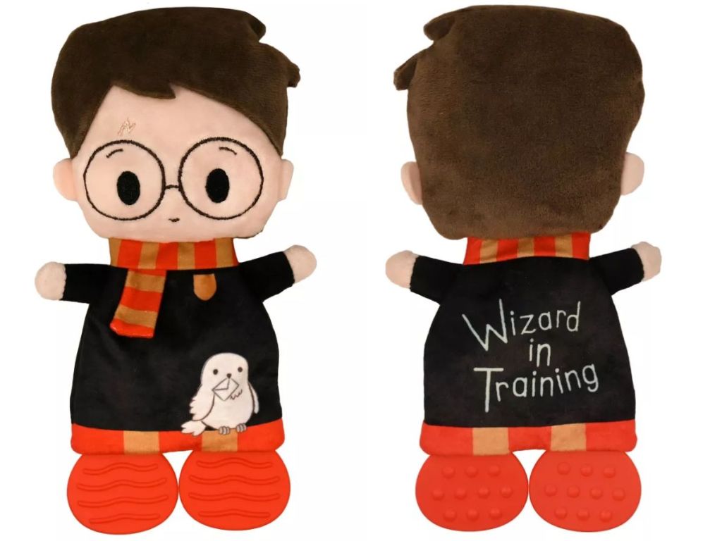 front and back of a Harry Potter Plush Blanket Baby Teething Toy