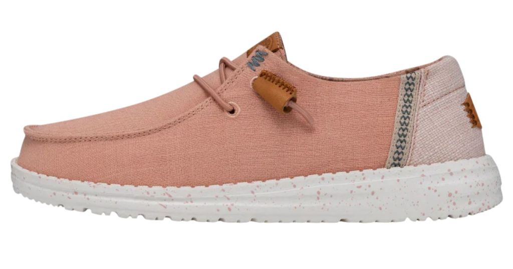 women's Hey Dude shoe in a washed pink dust color