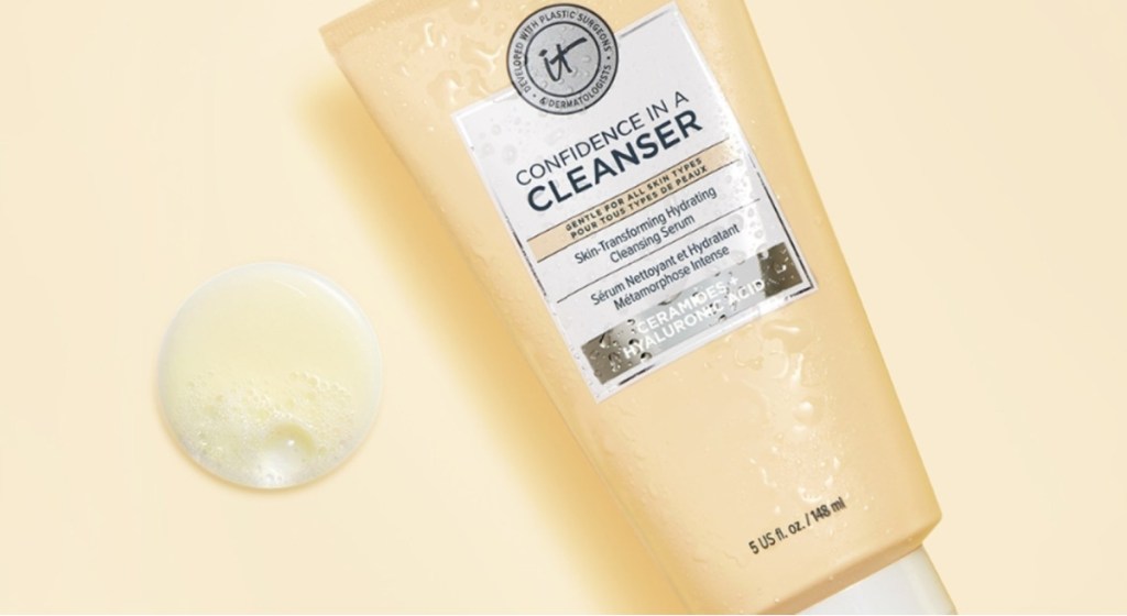 IT Cosmetics Confidence in a Cleanser Gentle Face Wash with a. yellow background