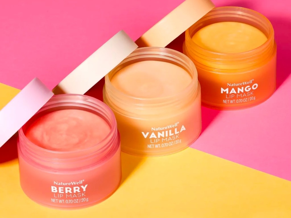 three opened jars of NatureWell Hydrating Lip Masks