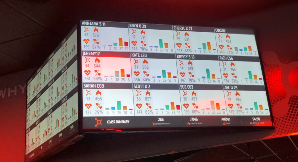 The big screen at Orangetheory Fitness 