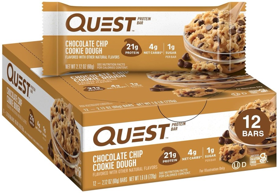 Quest Nutrition Chocolate Chip Cookie Dough Protein Bars 12-Count box