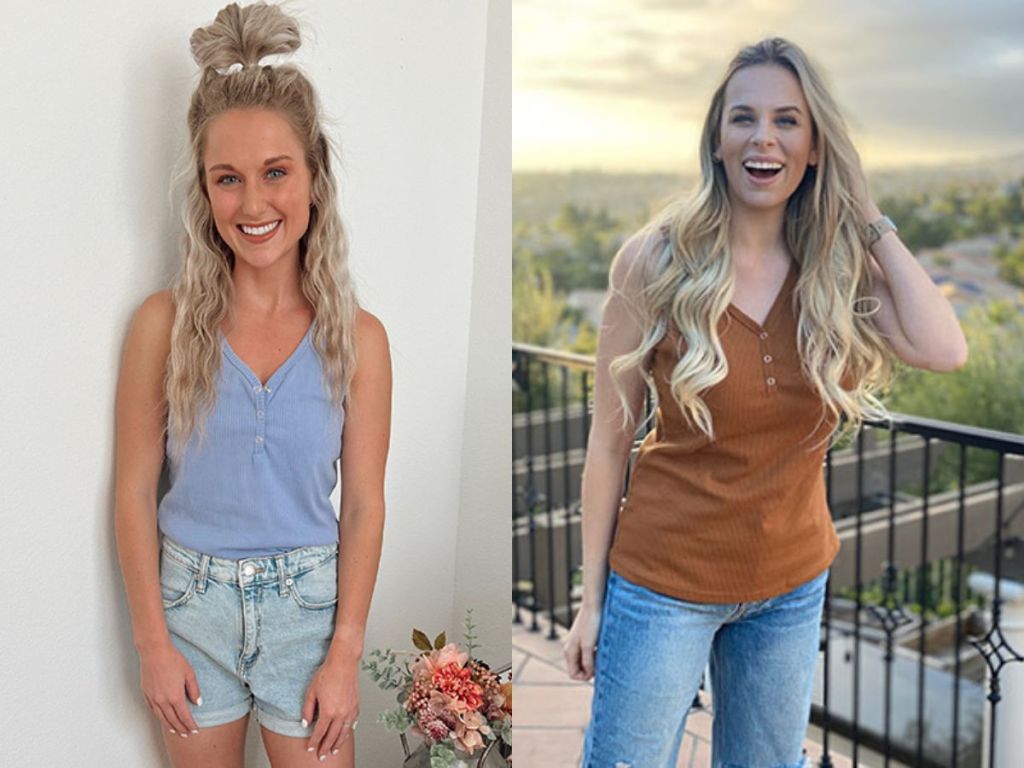 2 women wearing Tecrew V Tanks