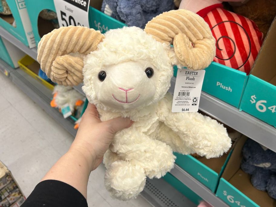 Hand holding an Easter Plush Ram