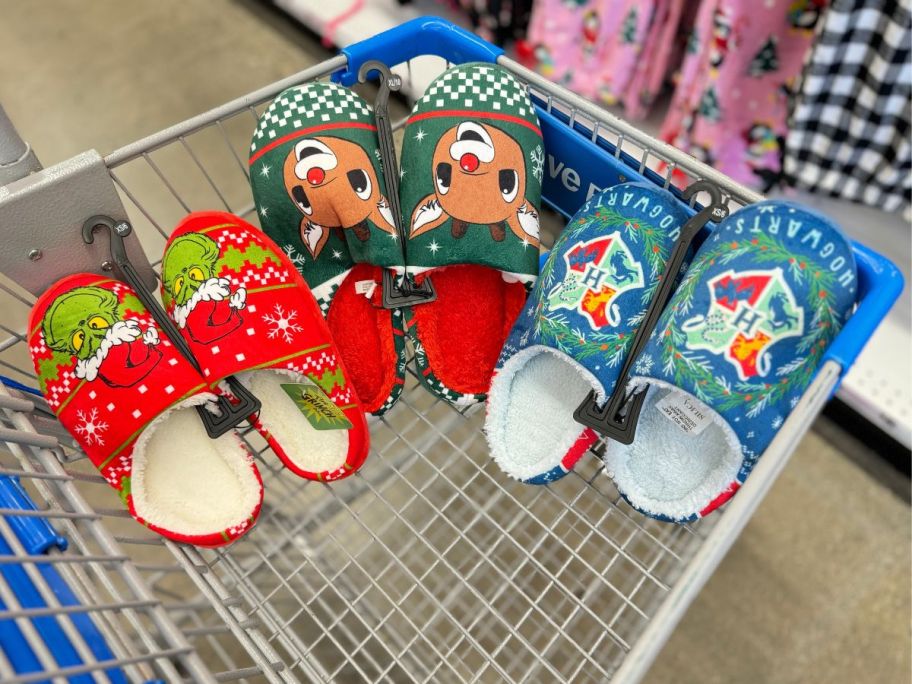 christmas slippers in cart in store