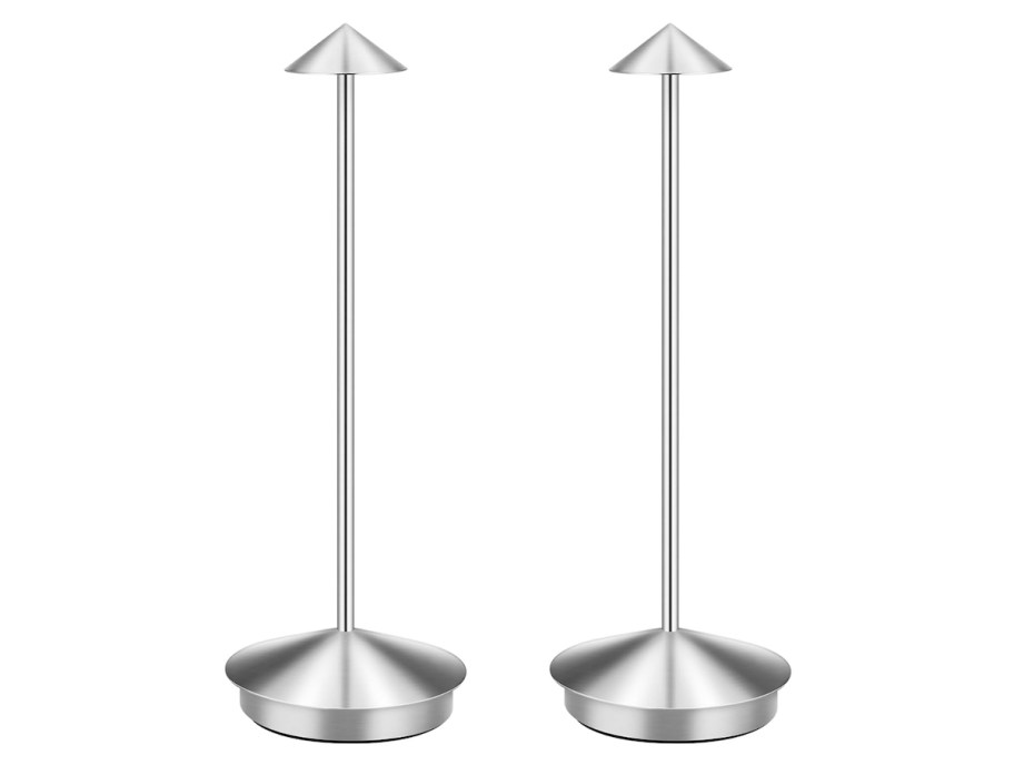 stock photo of two silver table lamps on white background
