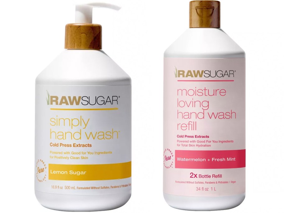 raw sugar hand wash and refill bottles