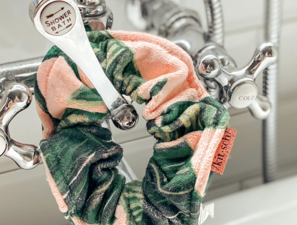 shower scrunchies on faucet 