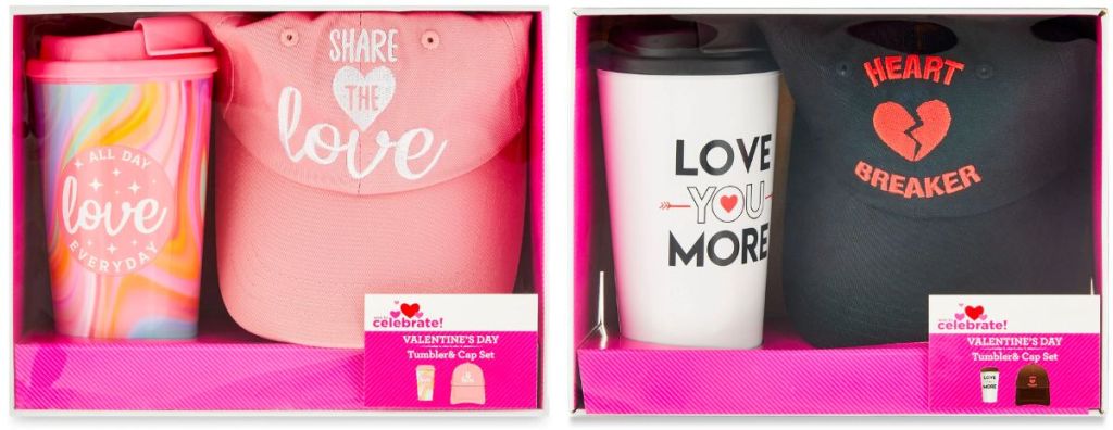 two travel mug with baseball hat giftsets