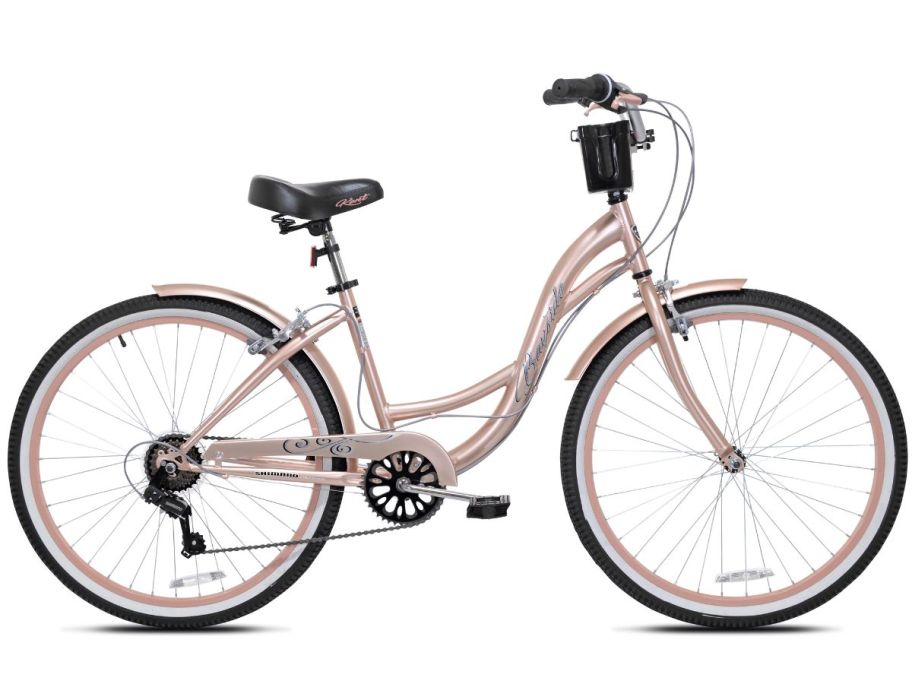 rose gold women's cruiser style bike