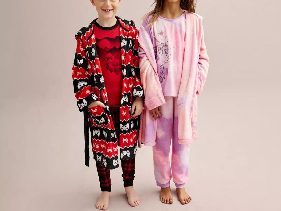 2 kids wearing Cuddl Duds Hooded Robes