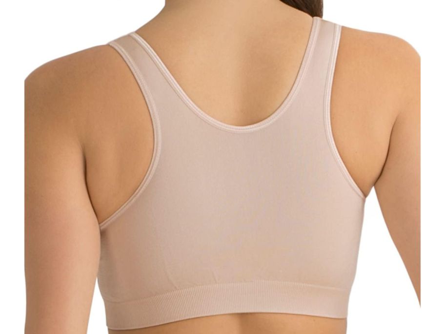 The back of a woman wearing a Fruit of the Loom Pull Over Sports Bra