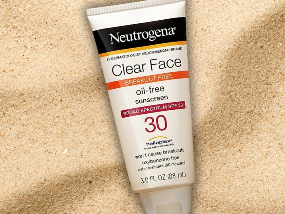 bottle of Neutrogena Clear Face Liquid Sunscreen for Acne-Prone Skin 30SPF in sand