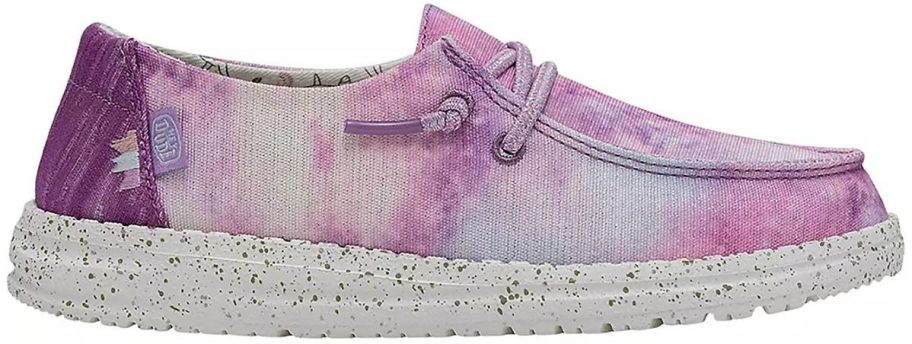 a pink and ourple tie dye girls slip on shoe