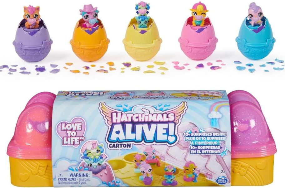 Stock image of a hatchimals carton with 6 self-hatching eggs