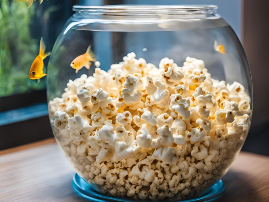 Popcorn inside a fish tank