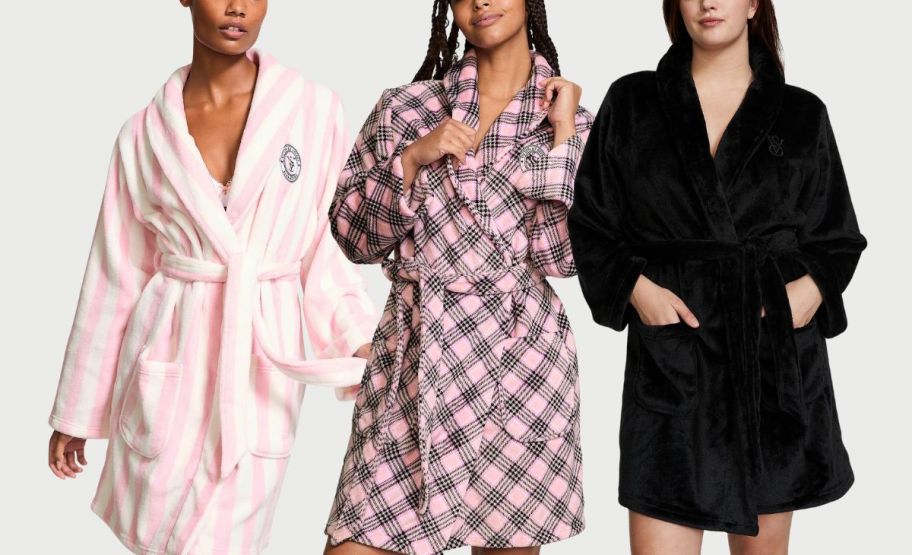 three models wearing VS cozy robes