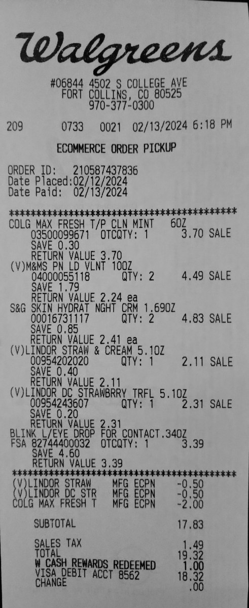 A Walgreens receipts submitted by a happy friday reader