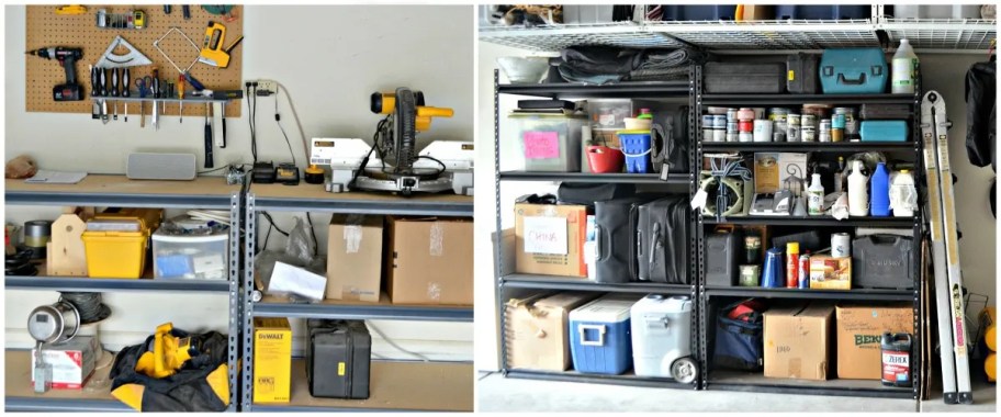 organized garage with shelving