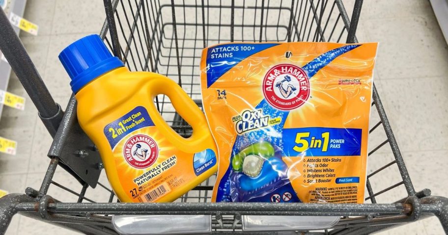 two arm and hammer laundry products in walgreens cart