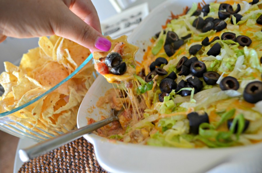 Baked Taco Dip on a Chip