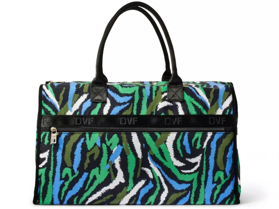 green zebra print weekender bag