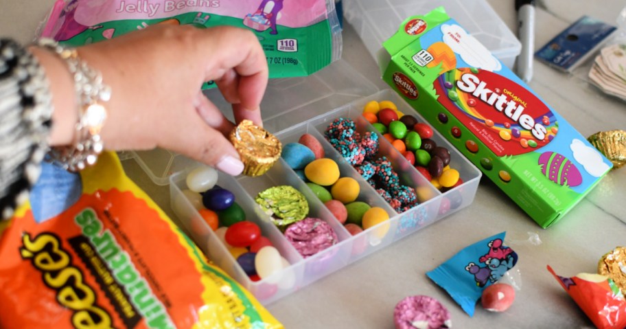 making a candy snack box for easter