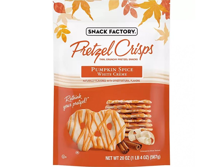 pumpkin spice snack factory pretzel Crisps bag 