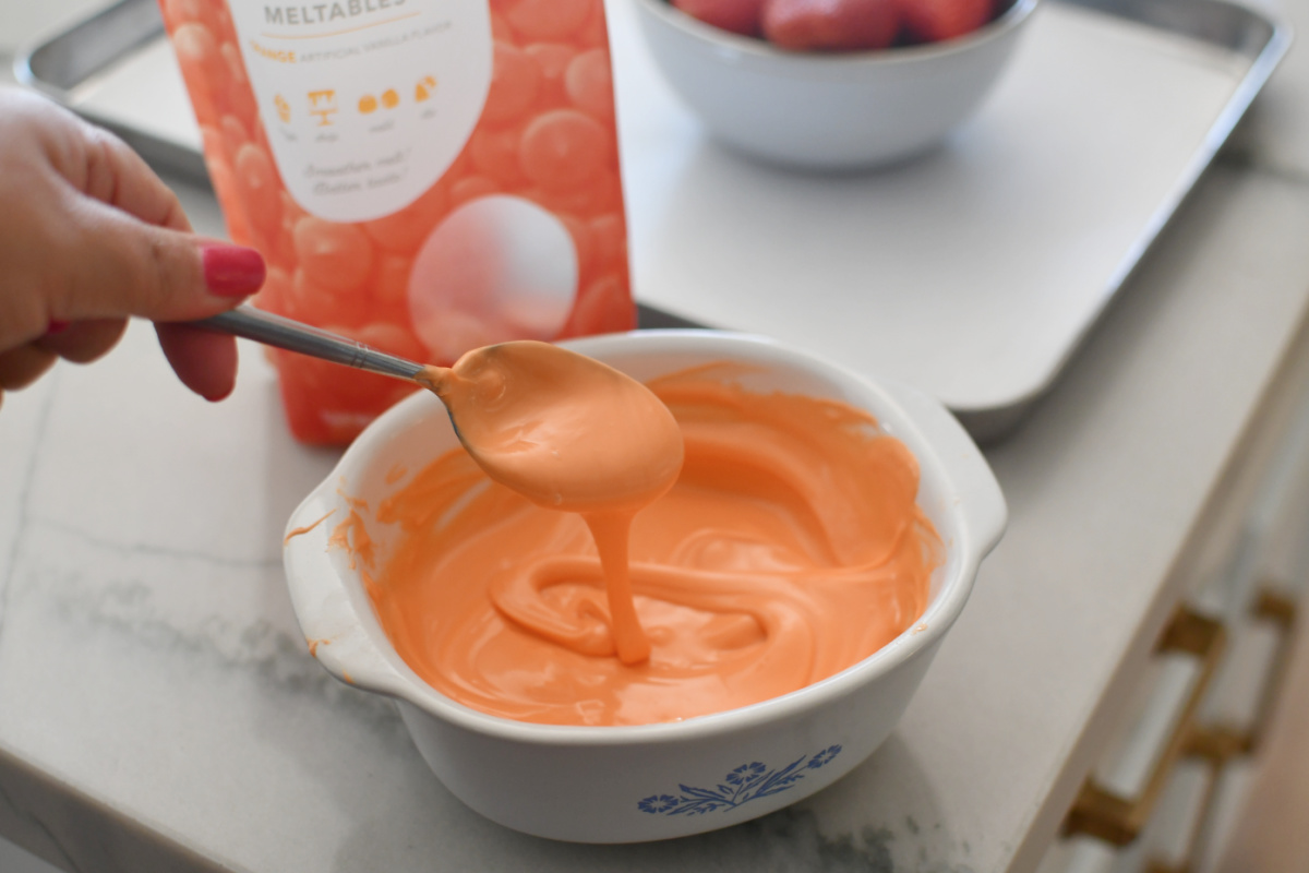 stirring melted candy melts using a spoon