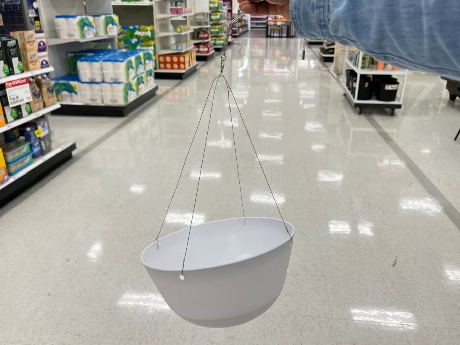 hanging self watering planter in store