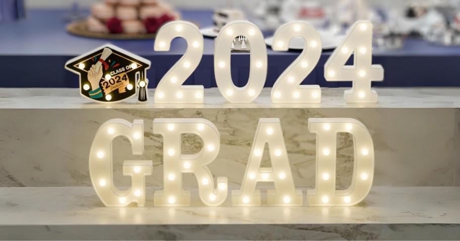 2024 grad light up marquee letters on a display