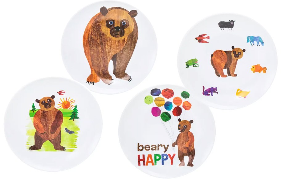 4 Brown Bear printed kids plates