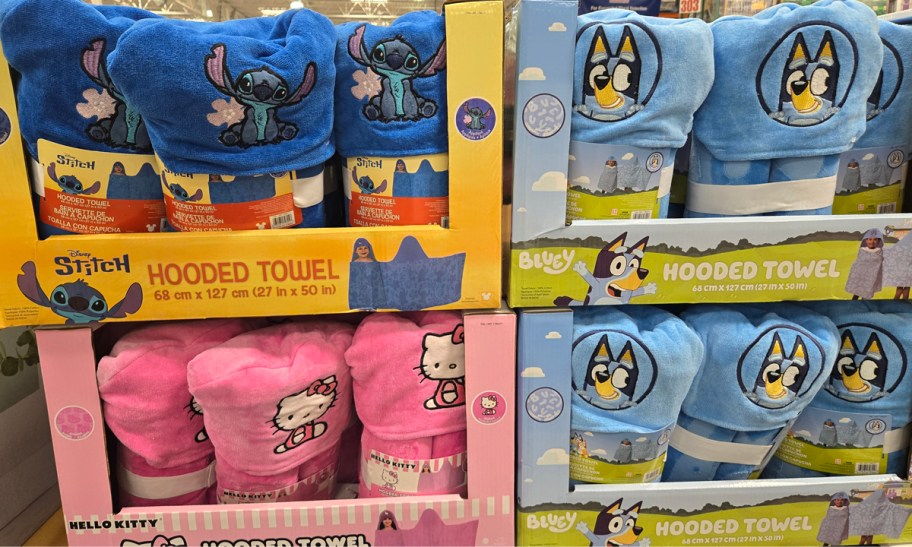 Character Hooded Towels on display in a Costco store