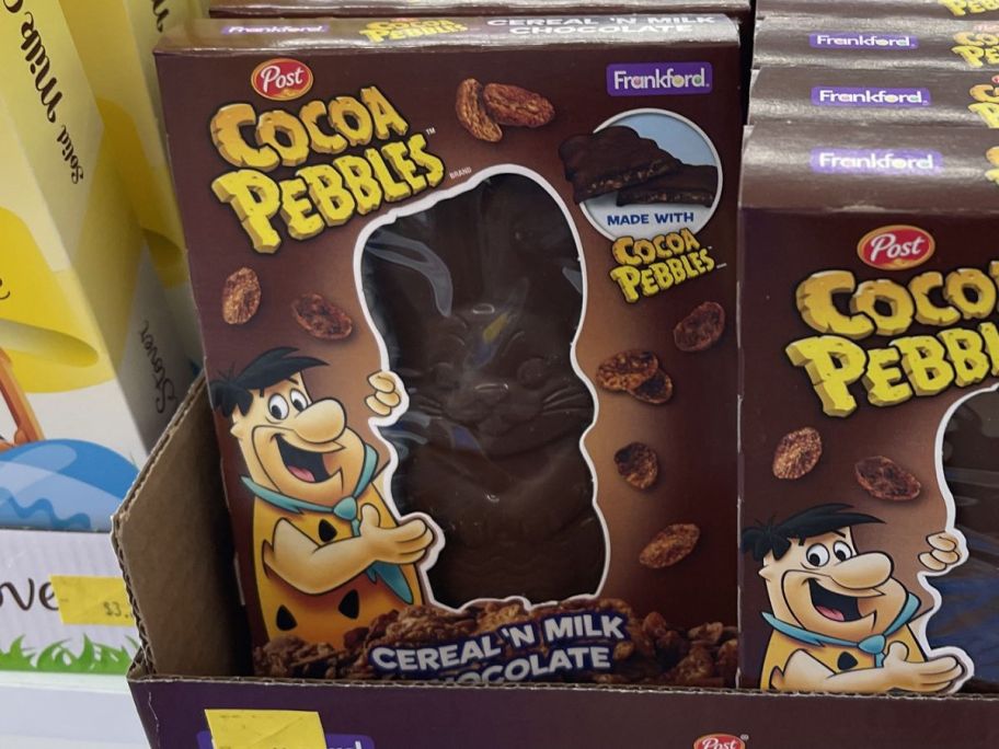 A cocoa pebbles chocolate easter bunny