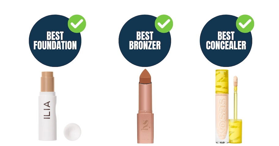 best foundation bronzer and concealer on white background 