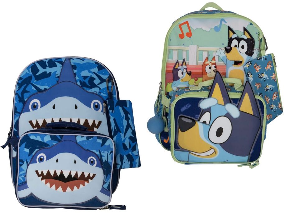 Stock images of two kids character backpacks