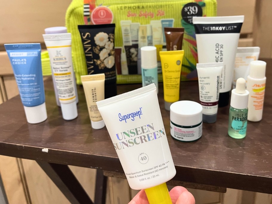 sephora sun kit with products laid out 