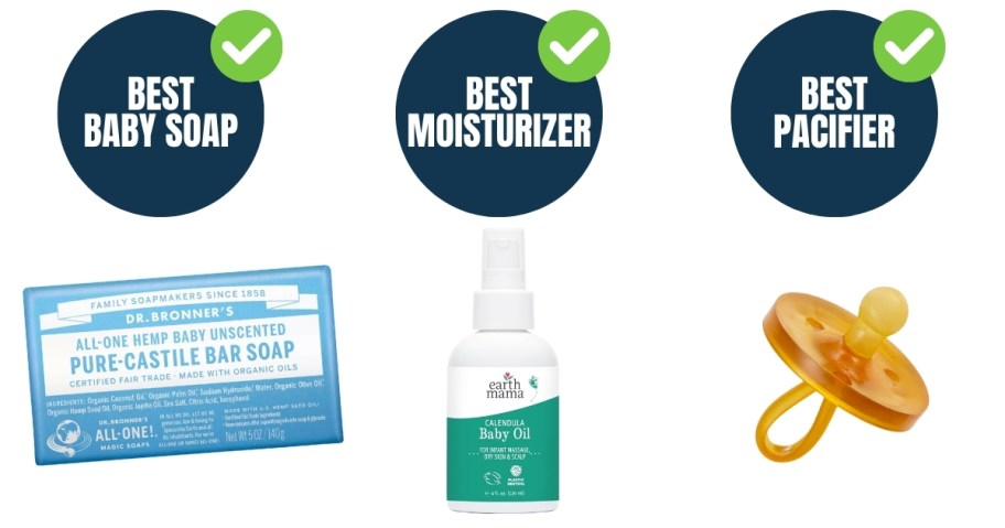 best baby soap moisturizer and pacifier graphic