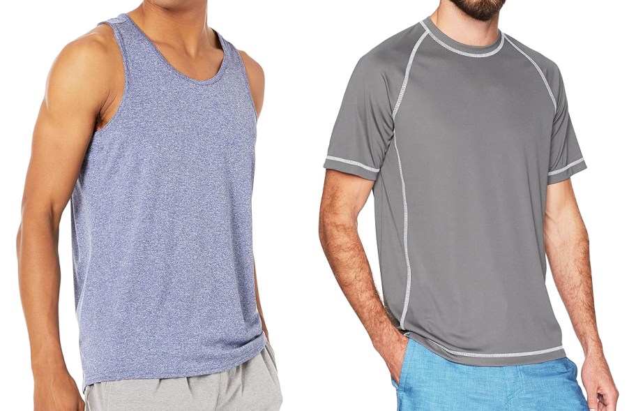 two men in blue tank top and grey swim shirt