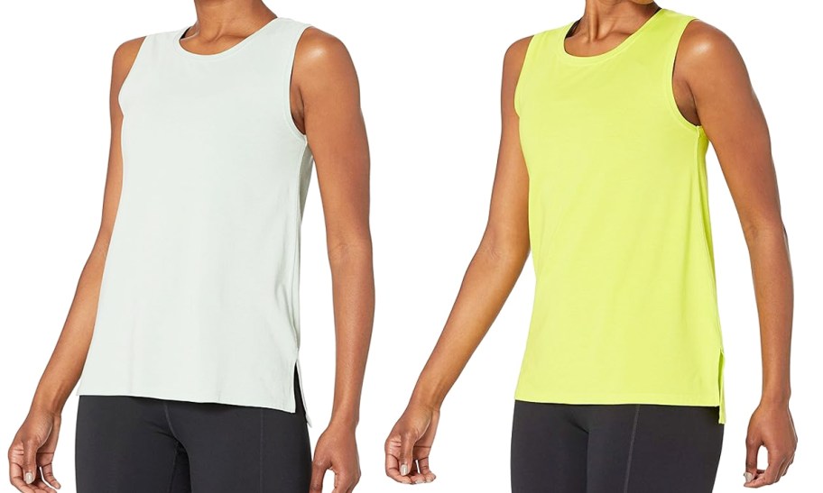 women in mint green and neon yellow tank tops