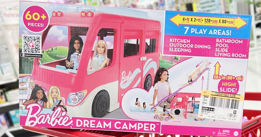 Barbie Dream Camper box on top of shopping cart in store